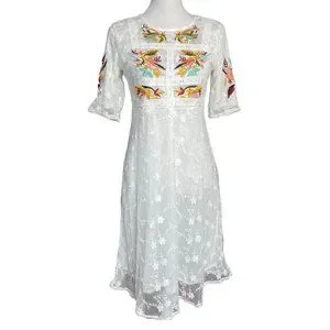 Dresses Floral Embroidered Dress M Midi Rainbow Lace Mesh Midi